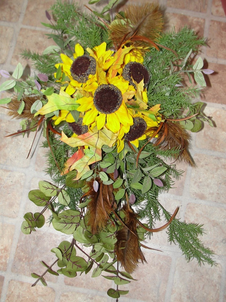Indian Summer Rustic Sunflowers Wedding Flowers Bride Bouquet 11 pc Cascading