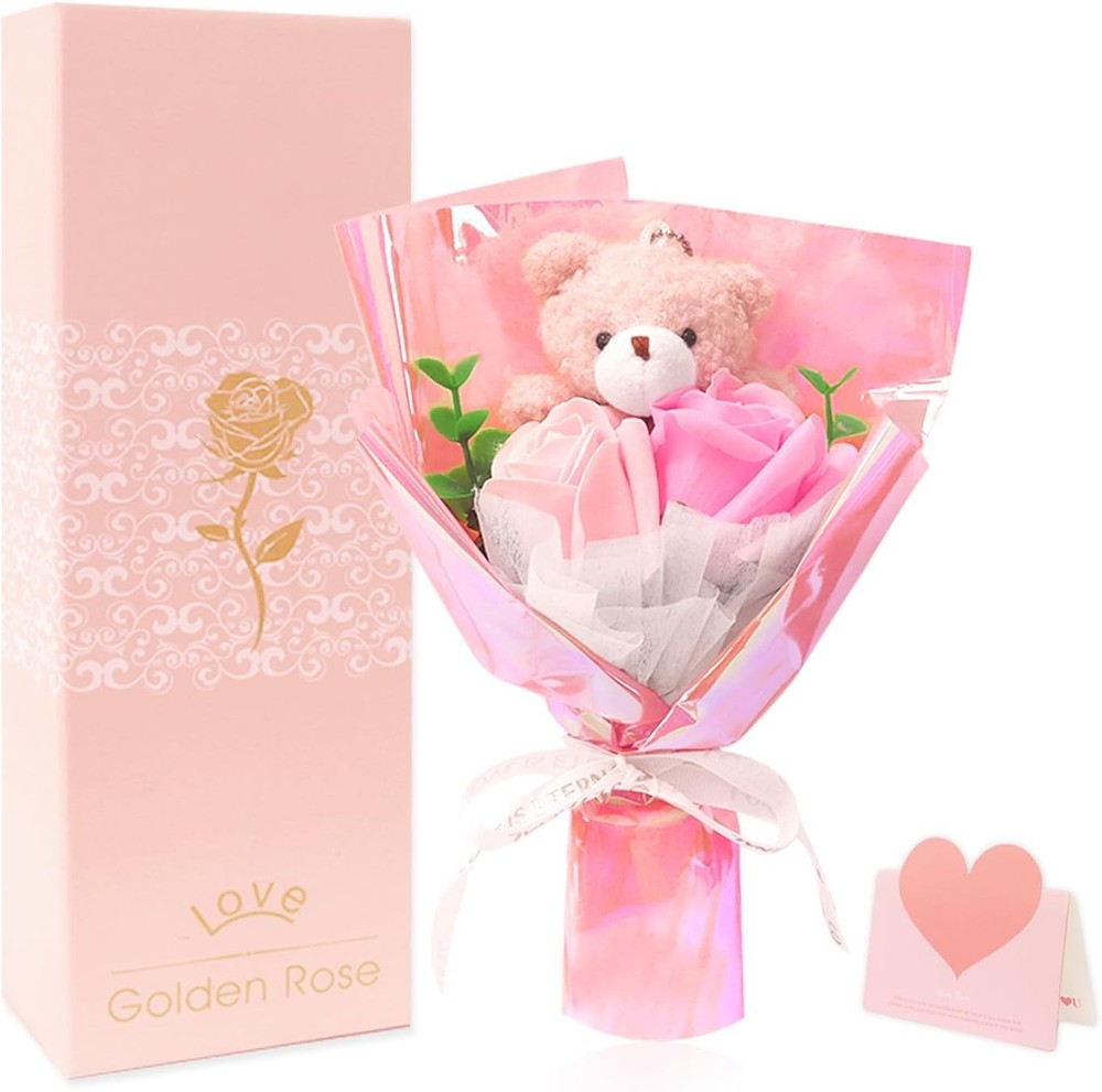 Preserved Flowers Mothers Day Gift, Eternal Flower Roses Bouquet with Bear for M