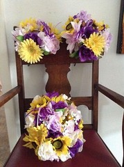 Wedding flowers bridal bouquets decoration sunflowers lav purple 7 bouquet