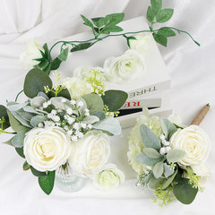 Set of 6 White & 6 Peach Pink Artificial Bridesmaid Bouquets for Weddings