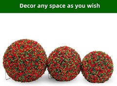 2-Pack Artificial Flower Ball Topiary, UV Resistant, Wedding Garden Decor, Red