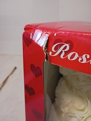 White Artificial Silk Roses Rose Bear With Red Ribbon. A-23