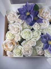 25 Ling’s Moment Artificial Foam Ivory Dusty Pink Roses Stems & Leaves Flowers