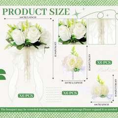 Bridesmaid Flower Set: 6 Bouquets, Boutonnieres & Corsages for Weddings