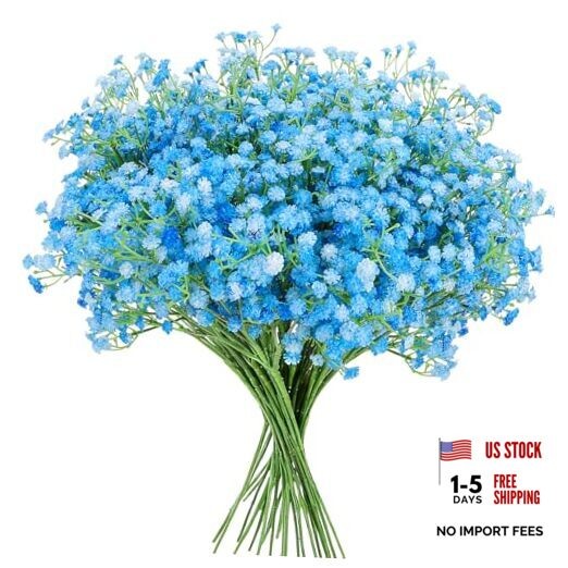 24 Pcs Fake Baby Breath Artificial Flowers 20.5 Inch Real Touch Gypsophila Blue