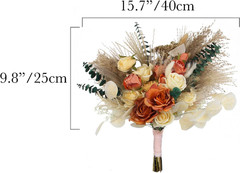 Burnt Orange Pampas Bridal Bouquet – 15.7″ Boho Wedding Flowers