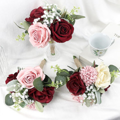 Blush & Burgundy Artificial Bridesmaid Bouquets – Set of 6 Peach Pink 2024