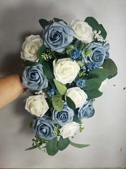 Dusty Blue Rose Eucalyptus Faux Foam Bridal Wedding Bouquet Accessories