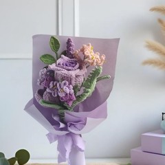 Romantic Lavender Crochet Flower Bouquet, Gifts for Women Anniversary, Lilac