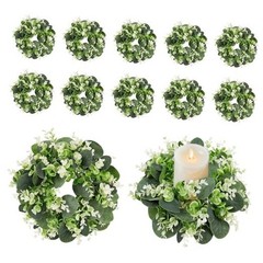 Pcs Artificial Eucalyptus Candle Rings Wreaths, 9 Inch 12 Eucalyptus Leaves03