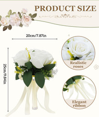 Set of 6 Elegant White Bridesmaid Bouquets for Weddings & Anniversaries