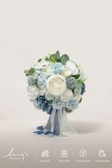 Elegant Dusty Blue Wedding Flowers Bouquet – Large 13″ Silk Roses, Perfect Bride