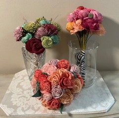 Sola brand faux floral bouquets wood carved roses & more 3 bouquets total