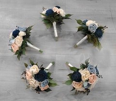Pink Dusty Blue Bridesmaid Bouquets Navy Sola Wood Bridal Wedding Prom Flowers