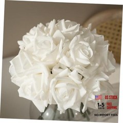 Artificial Roses Single Stem 10pcs Fake Silk Flower White(not Include Vase)