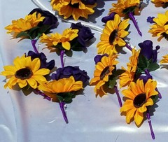 24 Pc Wedding Bouquet Set, Purple Rose, Yellow Sunflowers, Bouquet Package