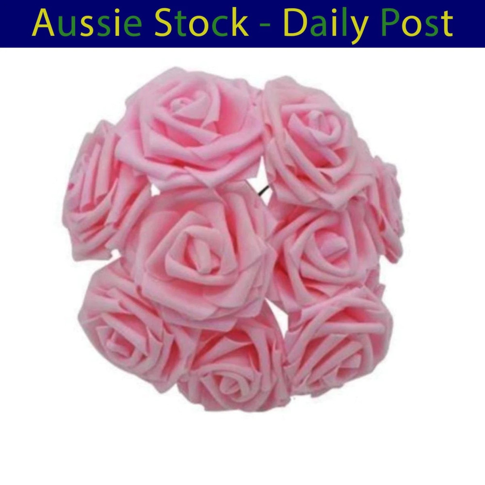 Pink 2 7cm Foam Flowers Rose Stems Artificial Wedding Bride Bouquet 20pcs