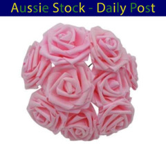 Pink 2 7cm Foam Flowers Rose Stems Artificial Wedding Bride Bouquet 20pcs