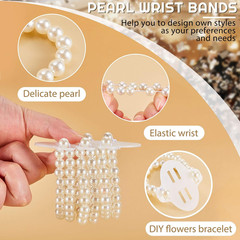 64 Pcs Corsage Wristlet Bracelet Prom Elastic Pearl Bands Wedding Corsage Pearl