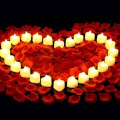 2000 Pcs Artificial Rose Petals with 24 Pcs Heart Flameless Tea Light Candles