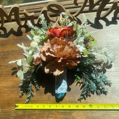 Beautiful Bridal Wedding Bouquet Budget Handmade Faux Flowers Pink Red Brown