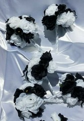 11 Pc Wedding Bouquet Set, White Roses, Black Calla Lilies, Bouquet Package