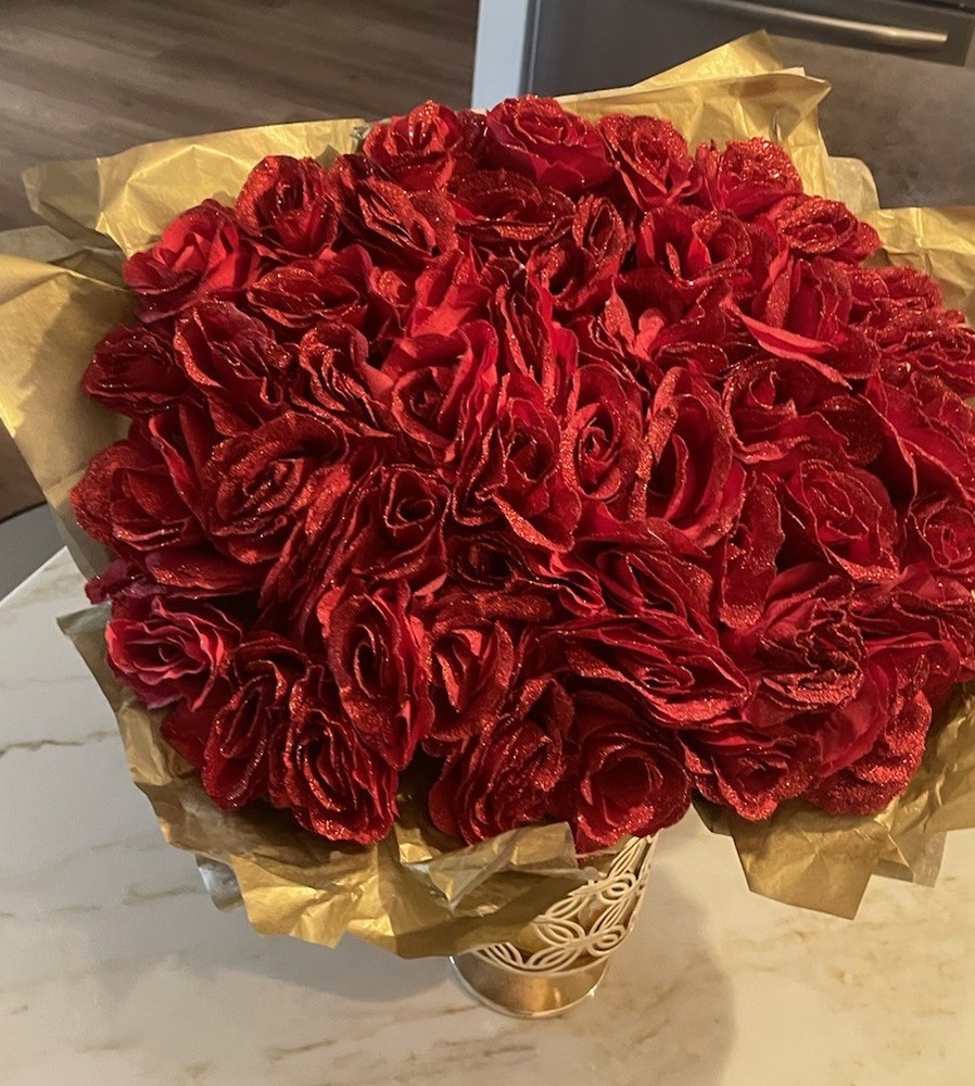 50 Piece Red Glitter Rose Bouquet. Gift Bouquet.