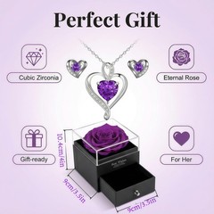 Eternal Rose Gift Box with Heart Necklace & Large size, Purple
