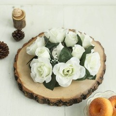 4 Ivory CANDLE RINGS with SILK ROSES Wedding Flowers for Centerpieces