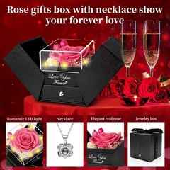 Lebana Preserved Pink Real Rose with Heart I Love You Necklace -Eternal