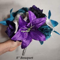 Purple Black Teal Silver Rose Calla Lily Bridal Wedding Bouquet Accessories