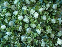 6FT Artificial Eucalyptus Garland with Flowers, 10 Roses Baby Breath White
