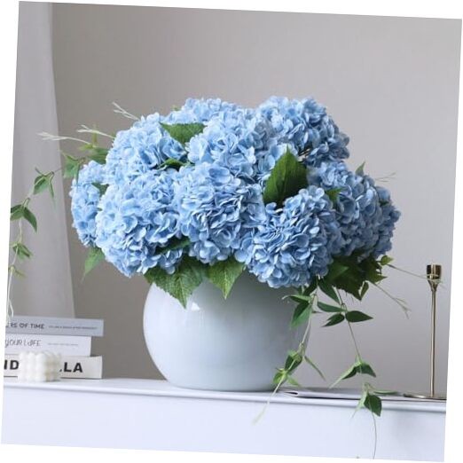 4pcs 2″ Faux Blue Hydrangeas Artificial Flowers, Real Touch 1 Light Blue 4pcs