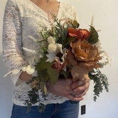 Beautiful Bridal Wedding Bouquet Budget Handmade Faux Flowers Pink Red Brown