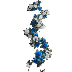 2 WHITE ROYAL BLUE 8 ft long Silk Mini Rose Wedding Garland Leaves Bendable