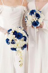 Bridal Bouquet Cascading, Royal Blue & Ivory Wedding Bouquets for Bride Bridesma