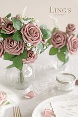 Ling’s Moment 50pcs Dusty Rose Artificial Roses Flowers with Stem for DIY