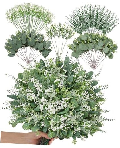 Pcs 5 Kinds Mixed Artificial Greenery Eucalyptus Stems Bulk, Babys Breath 100