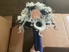 Real touch navy and blush wedding bouquet