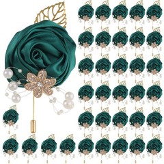 Handcrafted Gold Satin Rose Corsage, Crystal Flower & Pearl Accents, Emerald Gre