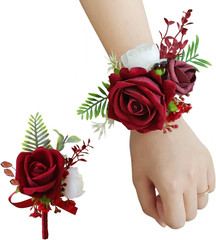 Pink Corsage and Boutonniere Set, Prom Wedding Homecoming Wrist Corsage Wristlet