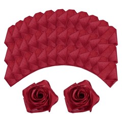 100pcs Eternal Roses Petals Premade Satin Ribbon Flowers Wine Red,