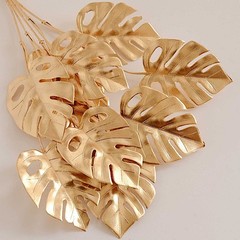 4 Gold Metallic Artificial Monstera Leaves Bushes Party Decorations