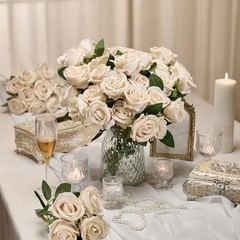 PCS Roses Velvet Realistic Artificial Flowers with Bendable Stems 48 Champagne