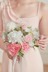 Coralpink Bridesmaid Bouquets Set of 4 – Silk Wedding Flowers Decor