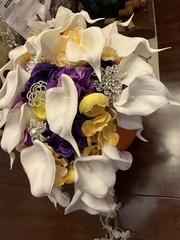 Bridal Bouquet, Wedding, Calla Lilies, Waterfalls, Water Drop Style-Purple