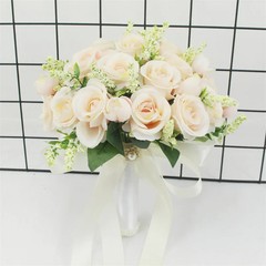 White Silk Rose Bridal Bouquet Handmade Artificial Wedding Flowers Bride Decor