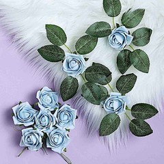 24 DUSTY BLUE 2″ Mini FOAM ROSE Flowers Stems Wedding Decorations Supplies