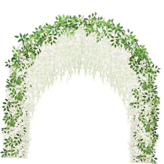 75 Branches Wisteria Hanging Flowers,5Pcs Total 30ft White Wisteria White-5pcs