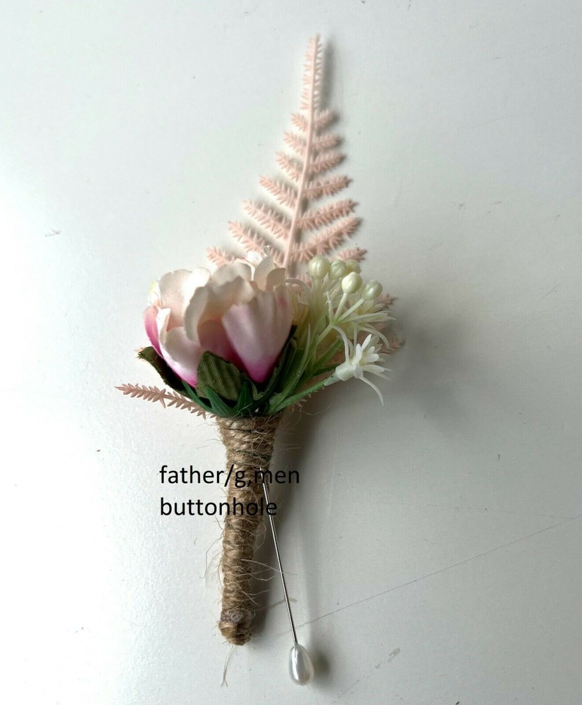 Buttonhole Groomsmen boutonniere Fathers Buttonholes Rustic Style Flowers x 1